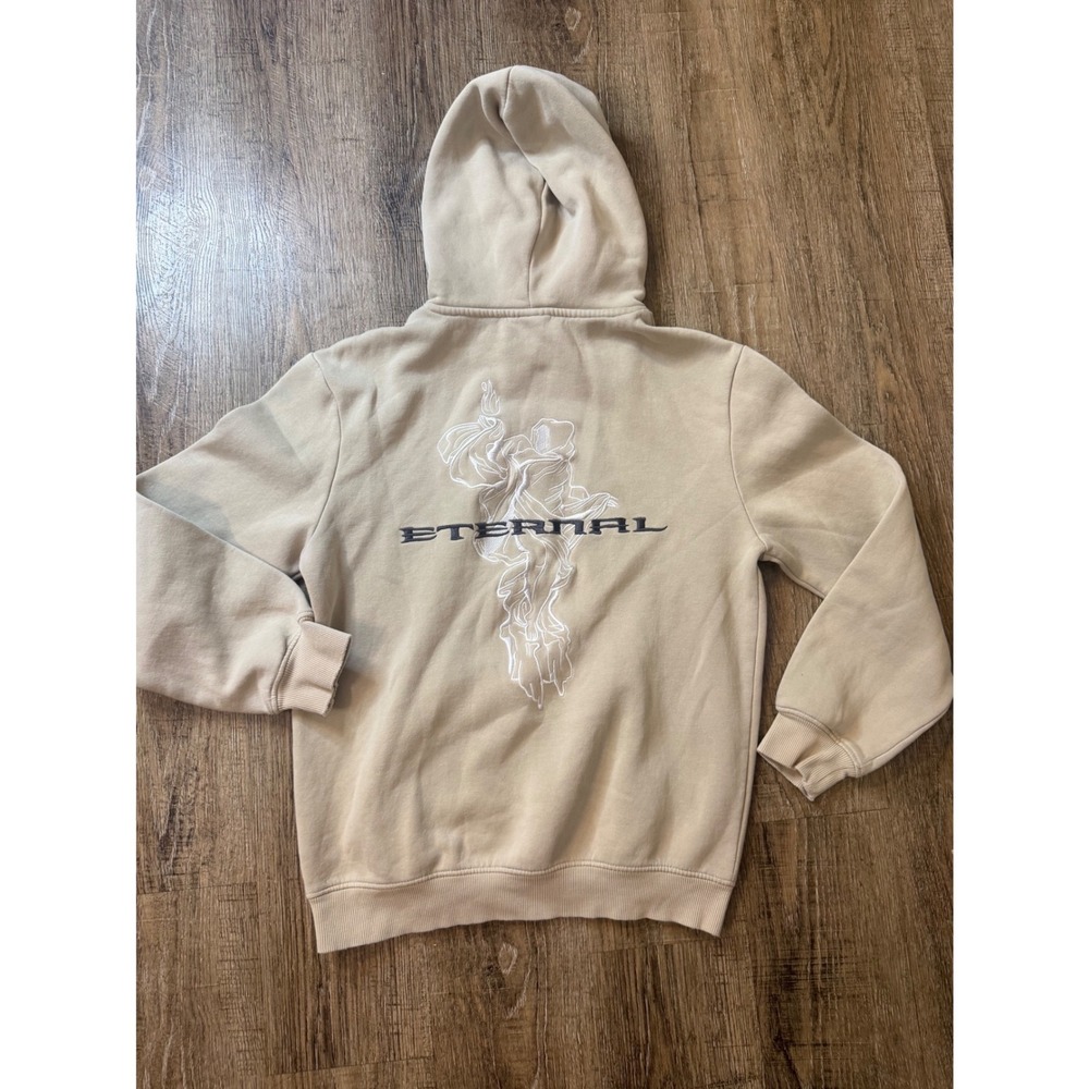 H&M Eternal Embroidered Hoodie Tan Beige Cotton Blend Pullover Men S Small